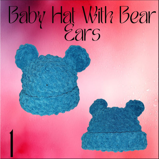 Newborn to 3 Month Baby Hat with teddy bear ears